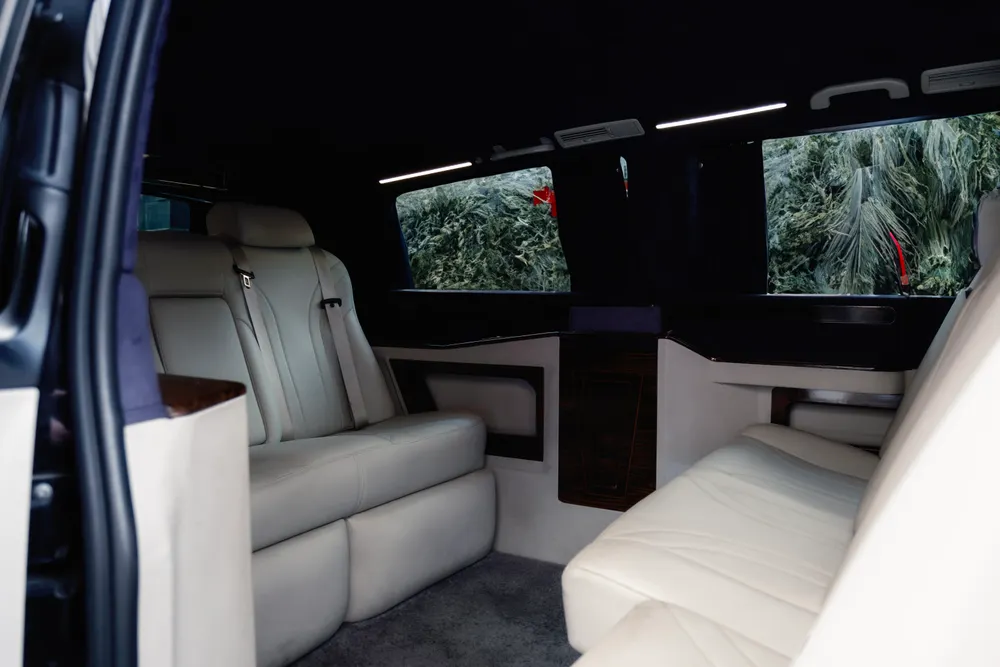 Asientos de una van privada con vista a la vegetación exterior